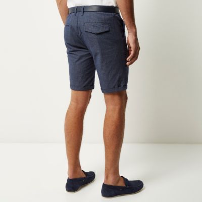 Navy slim fit belted bermuda shorts